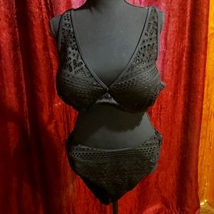 Cute crochet Style black swimsuit with padded cups extra large cup size is 38C